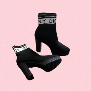 DKNY Black Heeled Boots with Logo Detail